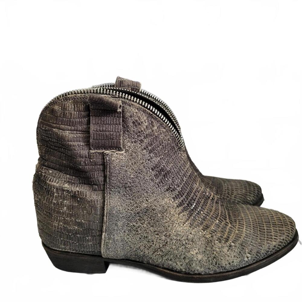 Cinzia Araia Women’s Gray Reptile Texture Booties Cowboy Style With Zipper Detai View 3